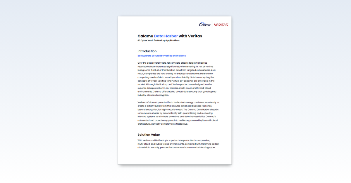 Calamu Data Harbor with NetBackup Technical White Paper