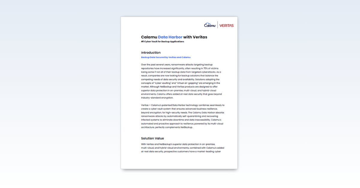Calamu Data Harbor with Veritas Technical White Paper
